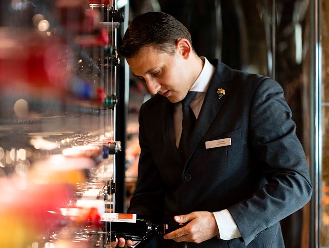 Geoffrey Bentrari in the wine cellar