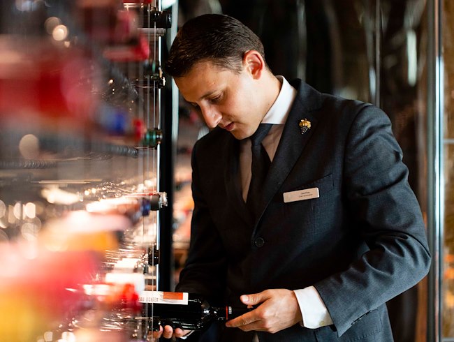 Geoffrey Bentrari in the middle of the wine cellar